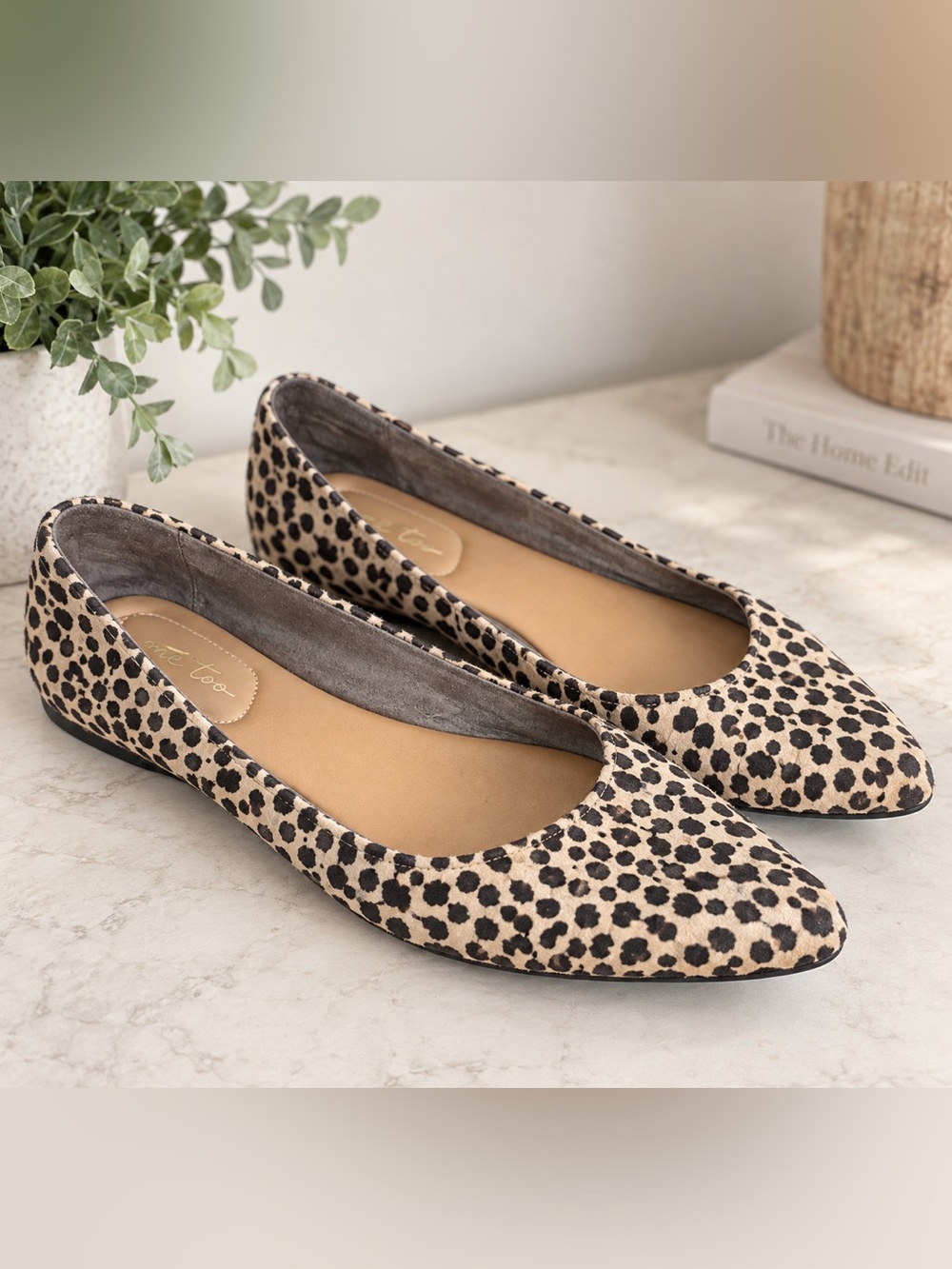 me too Leopard Print Pointed Toe Flats - Beige & Black